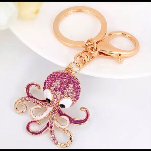 OCTOPUS BLACK N SILVER CRYSTAL KEYRING - Picture 2 of 3